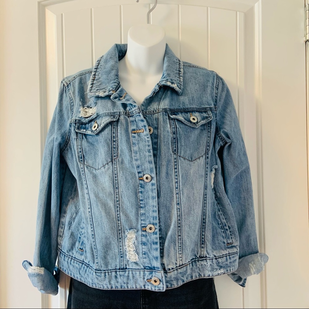 true craft distressed denim jacket | large